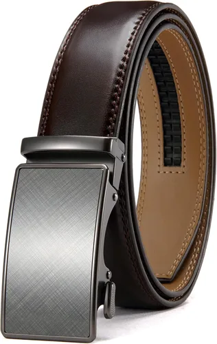 Vista 27 de CHAOREN - Cinturón para hombre - Cinturón de trinquete de cuero de 1 3/8 pulgadas para pantalones de vestir - Cinturón micro ajustable que se adapta