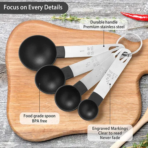 Vista 5 de Juego de 8 tazas y cucharas medidoras/tazas medidoras anidables con mango de acero inoxidable/para ingredientes secos y líquidos (gris oscuro)