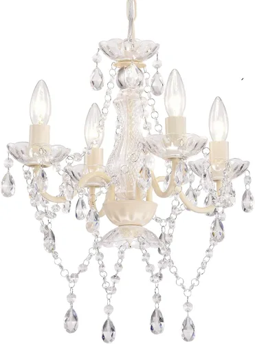 Vista 9 de LaLuLa Mini candelabro de cristal acrílico moderno de granja de bronce de iluminación 4 luces estilo vela lámpara colgante para sala de estar