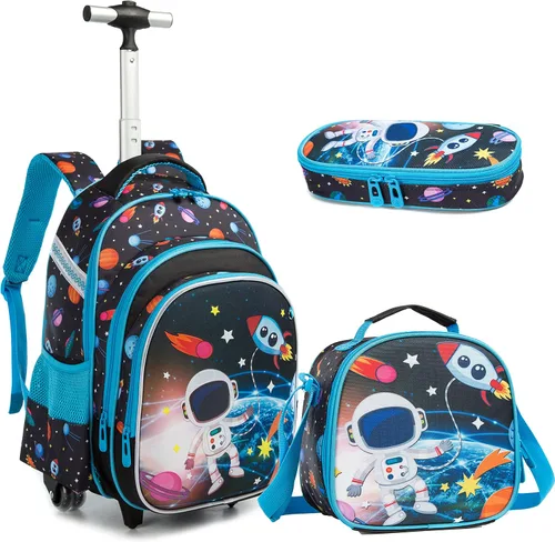 Egchescebo Mochila con ruedas para niños, 3 unidades, con ruedas, carrito con ruedas, Azul-yuhangyuan, Mochilas de viaje