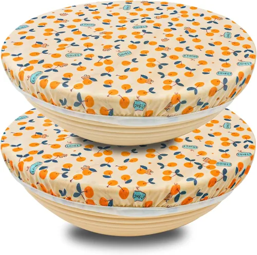 OHIYO Fundas reutilizables para tazón de cera de abejas (2 grandes), tela elástica de algodón para pan de masa madre, tapas de tazón reutilizables