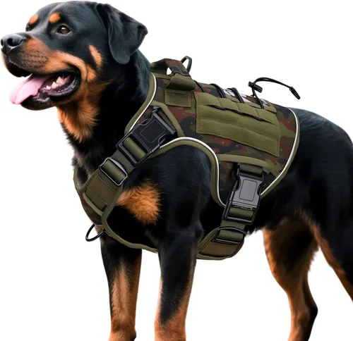Vista 95 de Arnés táctico para perros grandes, chaleco reflectante ajustable sin tirones con sistema Molle, control de grado militar K9 para entrenamiento
