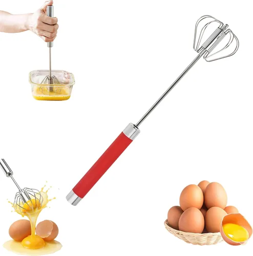 Vista 8 de Batidor semiautomático de acero inoxidable, batidor de huevo de acero inoxidable, batidor giratorio de mano, versátil herramienta agitadora de Azul