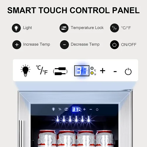 Vista 3 de Tylza 15 Inch Beverage Refrigerator, 130 Cans Quiet Beverage Fridge, 15'' Beverage Cooler Under Counter with Glass Door and Lock for Built-in or