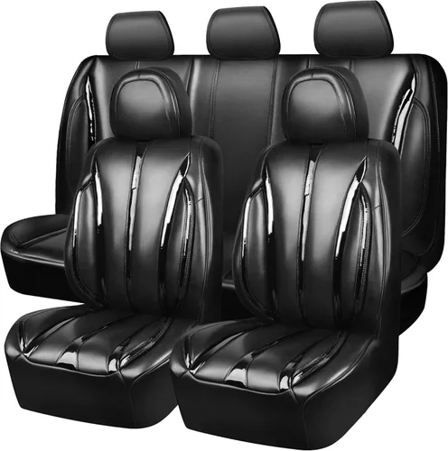 Vista 10 de CAR PASS Fundas de cuero beige para asiento de automóvil, juego completo de fundas de asiento automotriz transpirables e impermeables, cojín