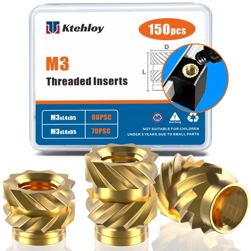 Vista 19 de 51 piezas de insertos roscados de 1/4"-20, kit surtido de tuercas moleteadas SAE de rosca hembra, inserto de calor de latón para impresión 3D piezas