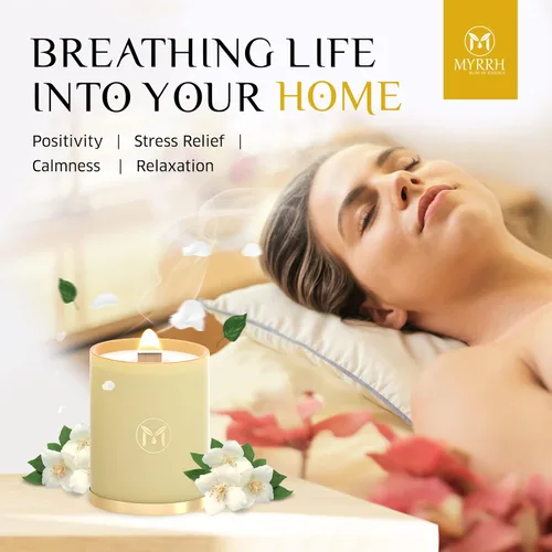 Vista 6 de MyrrhUSA Vela perfumada de jazmín árabe – Cera de soja natural de 15 onzas con mecha de madera agrietada y aceite esencial 80 horas de combustión