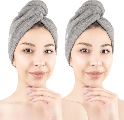 Vista 14 de American Soft Linen Toallas de pelo 100 % algodón para mujer, gorro de toalla de pelo, turbante de algodón para cabello largo y rizado Beige