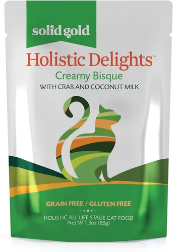 Vista 12 de Solid Gold Alimento húmedo cremoso para gatos; Holistic Delights Leche de atún y coco, bolsa de 24 unidades / 3 onzas