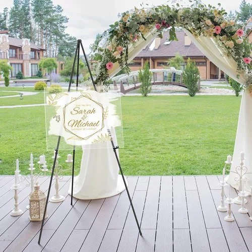 Vista 2 de Caballete de Exhibición Reforzado para Bodas - Trípode Instantáneo Plegable Portátil y Resistente de 63" para el Suelo - Soporte Metálico Ajustable