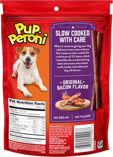 Vista 3 de Pup-Peroni Golosinas para perros, sabor original a tocino, 5.6 onzas (paquete de 8), hechas con tocino real