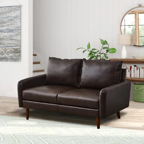 Vista 17 de INSTORY Sofá de cuero Sofá moderno con patas de madera para sala de estar Oficina - Gris oscuro