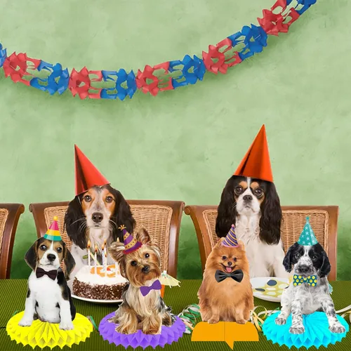 Vista 6 de 13 piezas de centro de mesa de panal para perros y bebés, suministros de fiesta de cumpleaños para mascotas, decoración de mesa para fiesta