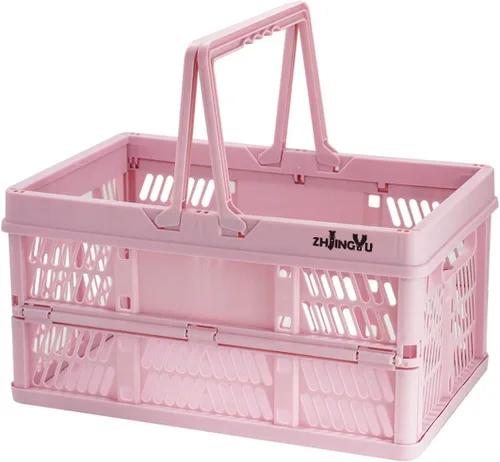 Vista 4 de Small Plastic Baskets Black,Pack-2 Plastic baskets for organizing,collapsible shopping basket,foldable crate with Handles,collapsible storage