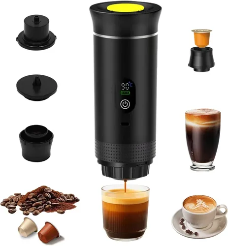 Cafetera portátil 3 en 1 para viajes, mini cafetera de 20 bares, compatible con café molido y cápsulas para automóvil, RV, senderismo, campamento,