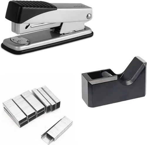 Juego de grapadora y dispensador de cinta, dispensador de escritorio de cinta resistente, grapadora con 1000 grapas, grapadora de oficina y