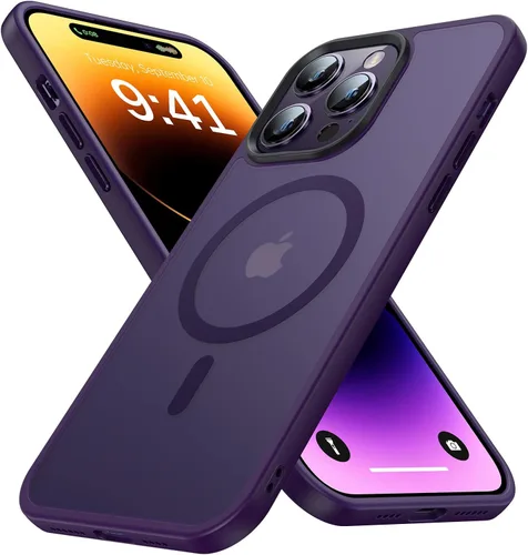 Vista 11 de Funda magnética fuerte para iPhone 14 Pro Max [compatible con MagSafe] [Protección de grado militar de 10 pies] a prueba de golpes, translúcida mate