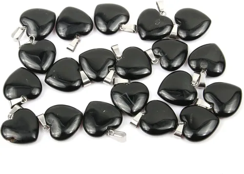 Vista 5 de LE SKY 20 piezas de dijes de piedra natural en forma de corazón, dijes de piedra curativa para hacer joyas Negro ágata