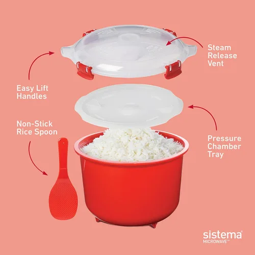Vista 2 de Sistema Juego de recipientes de alimentos redondos para microondas y arrocera para microondas 2.6 L, 30.9 fl oz Contenedores de alimentos