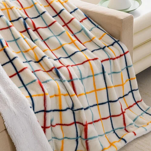 Vista 2 de Manta reversible de piel sintética de conejo a sherpa, súper suave y acogedora manta cálida para sofá, silla, cama, campamento, manta de cama