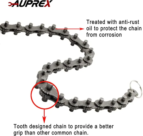 Vista 4 de AUPREX Llave inglesa de filtro de aceite de cadena de trinquete de servicio pesado ajustable de acero al carbono resistente de 12 pulgadas