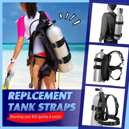 Vista 2 de Paquete de 2 soportes para tanque de buceo, cilindro de tanque BCD de buceo universal, correa de cinturón de banda ajustable con hebillas de leva