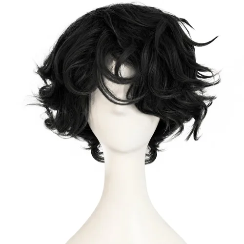 Peluca negra para hombre, corta, esponjosa, rizada, color negro Negro (Natural Black)