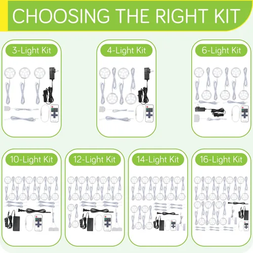 Vista 6 de Kit de iluminación LED para debajo o sobre mostrador, 120 voltios eléctrico con cable para armario de cocina, luces redondas, control remoto