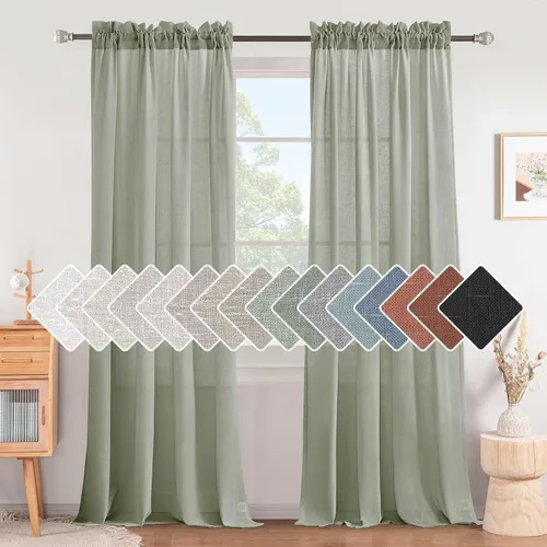 Vista 39 de H.VERSAILTEX Cortinas texturizadas de lino con filtro de luz para sala de estar, tratamiento de ventanas, cortinas naturales y duraderas