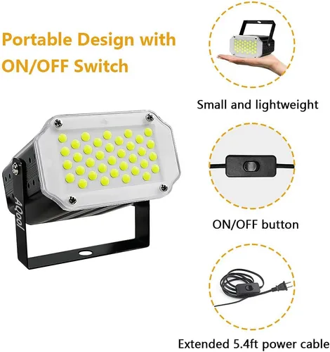 Vista 9 de Luz estroboscópica de Halloween, 36 luces LED estroboscópicas blancas superbrillantes, activadas por sonido y control de velocidad de flash, mini