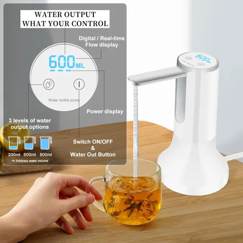 Vista 3 de Desktop Water Bottle Dispenser with Removable Base, WIFER Portable Electric Folding Water Bottle Pump for 5 Gallon Bottles, USB Charging Automatic