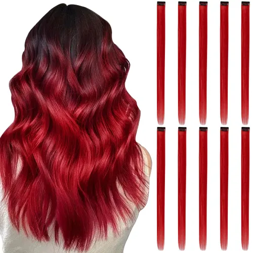 Vista 8 de Extensiones de cabello de colores con clip, rosa claro, 10 piezas de 22 pulgadas, para mujeres, sintéticos