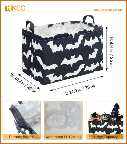 Vista 6 de Cesta de almacenamiento rectangular con asas, papelera plegable para juguetes para niños, caja de libros, cesta de regalo (murciélago)