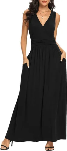 Vista 3 de Lilbetter - Vestido largo, sencillo, sin mangas, escote en V profundo, color liso, holgado, informal, para mujer