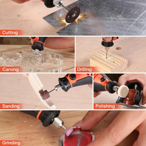 Vista 8 de ValueMax Kit de herramientas rotativas eléctricas, herramienta giratoria con cable de velocidad variable de 1.2 amperios con 120 accesorios