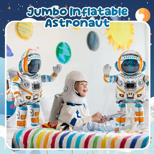 Vista 6 de Jenaai 2 globos inflables de astronauta de 53 pulgadas 4D de pie, grandes juguetes inflables de astronauta, globos del espacio exterior