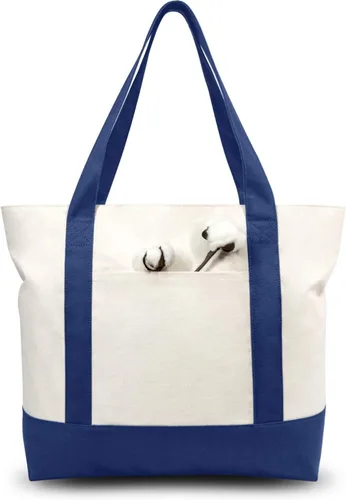 Vista 16 de TOPDesign Paquete de 1 bolsa de lona con bolsillo externo, bolsa de compras reutilizable para comestibles, cierre de cremallera superior, artículos