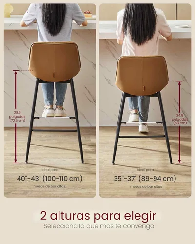 Vista 2 de VASAGLE Juego de 2 Taburetes de Bar, Taburetes de Bar de Altura de Mostrador con Respaldo, Respaldo Ergonómico, Cuero Sintético, Patas de Metal