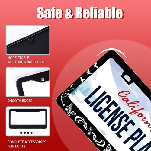 Vista 4 de Marco de placa de matrícula de mariposas, hermosos animales, de acero inoxidable, para automóvil, piezas decorativas para automóvil, soporte