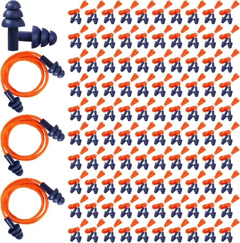 Vista 7 de Xuhal 200 pares de tapones para los oídos con cable de silicona con cable envueltos individualmente, tapones para los oídos reutilizables con Negro