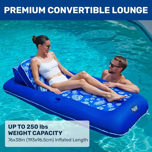 Vista 2 de Aqua Campania Ultimate 2-in-1 Pool Float Lounge – Extra Large – Inflatable Pool Floats for Adults with Adjustable Backrest & Cupholder Caddy