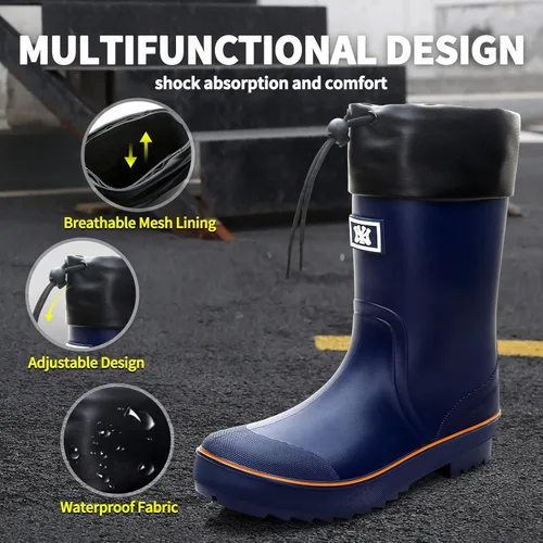 Vista 2 de Botas de lluvia para hombre, botas de goma impermeables para hombre con diseño único de PVC, cómodas y ligeras, botas de jardín resistentes