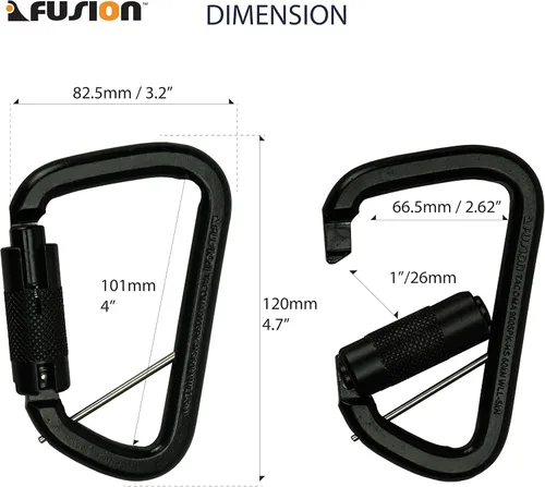 Vista 3 de Fusion Climb Tacoma, cerradura triple de acero con mosquetón en forma de D modificado con nariz de llave (FP-9005-TPKHS-BLK)