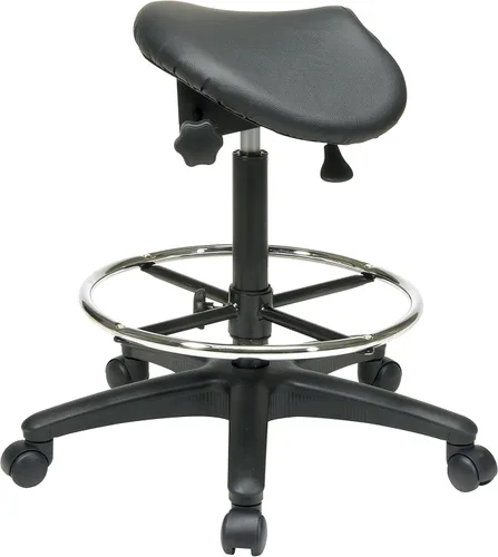 Vista 5 de Office Star Drafting Taburete sin respaldo con asiento de sillín, anillo de pie, ángulo de asiento ajustable y ajuste de altura neumático, vinilo
