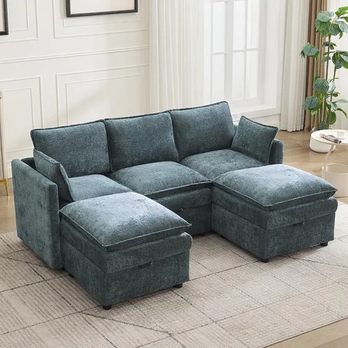 Vista 12 de Cloud - Sofá modular de 3 plazas de 80 pulgadas con otomana de almacenamiento, sofá de almacenamiento tapizado con asiento profundo, sofá