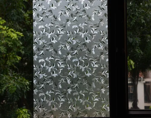 VSUDO 17.7" x 78.7" No Glue Static Cling Privacy Window Film, 3D Rainbow Pteris Leaf Pattern Home Decor Window Tint Sticker (9.69 sq. ft)