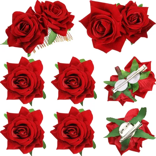 6 pinzas para el pelo de rosas, horquilla de rosa, peine de flores para el día de San Valentín, horquilla floral, accesorios para el cabello