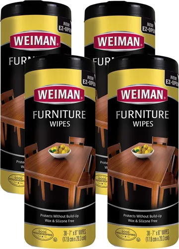 Toallitas Limpiadoras y Pulimento para Madera Weiman - Paquete de 4 (120 Toallitas) - para Muebles para Embellecer y Proteger Sin Acumulación