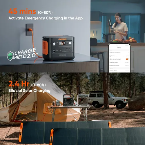 Vista 5 de Jackery Generador Solar 1000 v2 con Panel Solar de 200W, Estación de Energía Portátil de 1070Wh LiFePO4, Salida de 1500W CA/100W USB-C, Carga Rápida