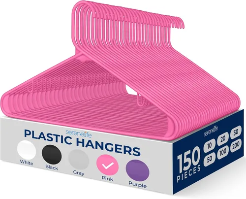 Vista 16 de SereneLife Paquete de 10 perchas de plástico negro, perchas para ropa con ganchos antideslizantes, resistentes, duraderas y ahorradoras de espacio